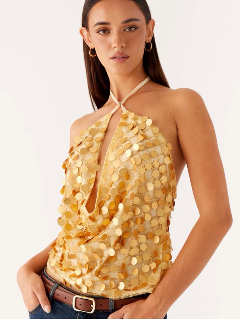 NWT Peppermayo Gold Xander Sequin Halter Top